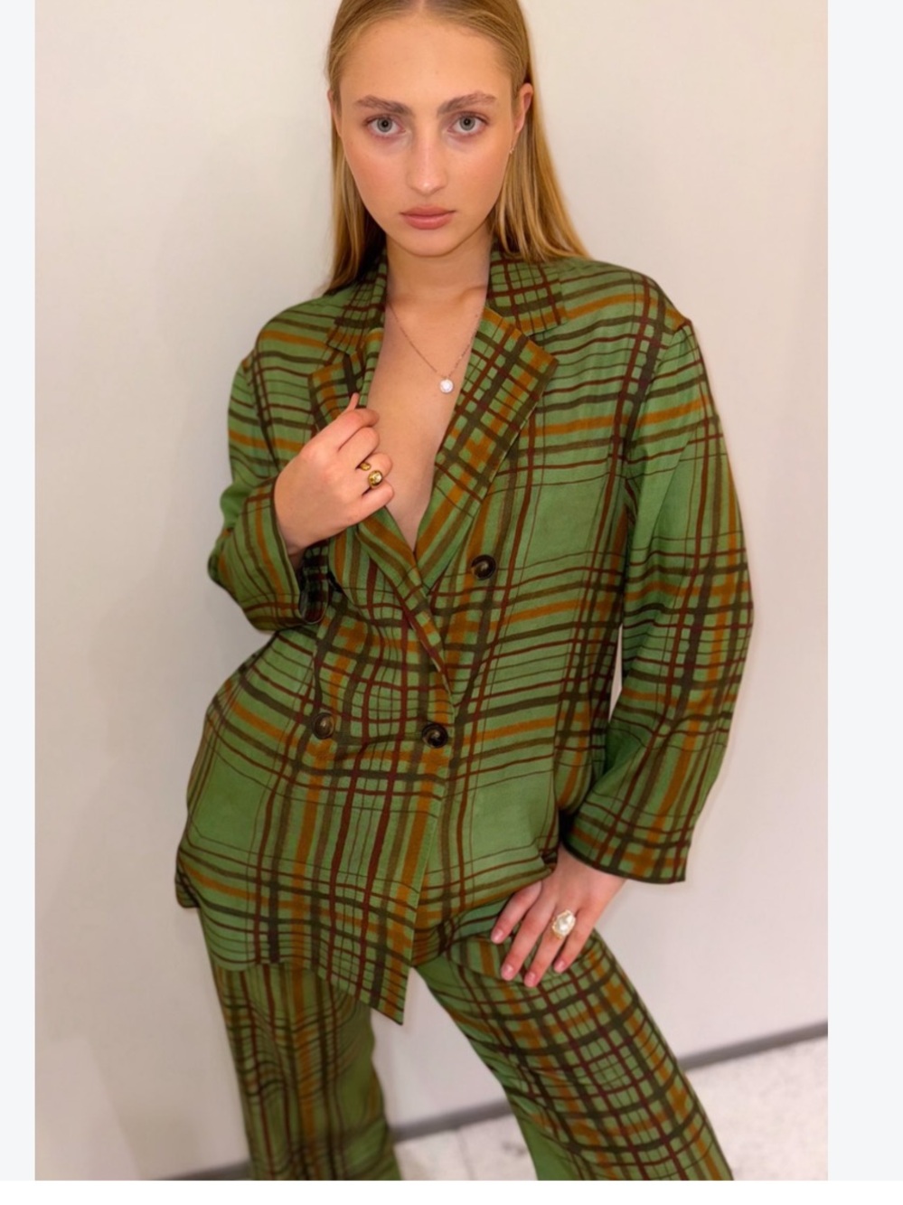 Zara ZW Collection Check Plaid Green Oversized Blazer